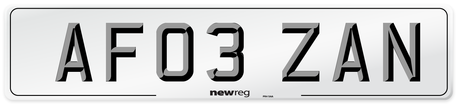AF03 ZAN Number Plate from New Reg